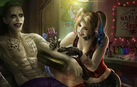 Обои Joker, tattoo, superheroes, DC Comics, Harley Quinn, ta