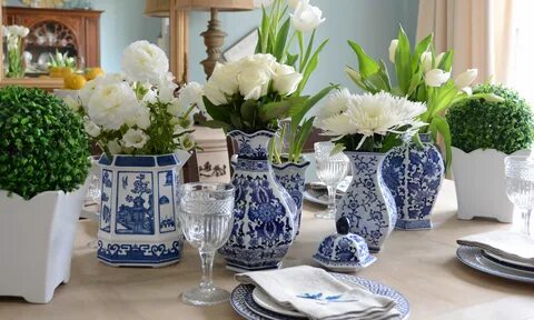 Amanda Carol at Home: Dining Room for Spring Blue white deco
