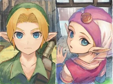 Legend of Zelda Ocarina of Time art Young Link and Princess 