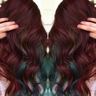 Burgundy hair color with teal peek-a-boos More Hair Colors P