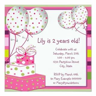 Pink Balloons Girls Pink and Green Birthday Party Invitation