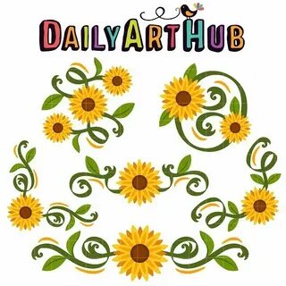 Classic Sunflower Corners & Borders Clip Art Set - Daily Art