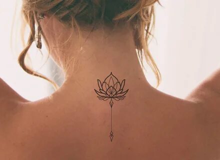 Spine tattoo with this geometric boho lotus temporary tattoo