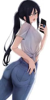 Safebooru - 1girl :d ass bangs black hair blush breasts cell