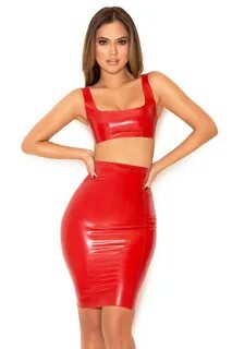 Sale red latex two piece pants is stock