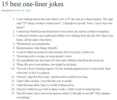 15 best one-liner jokes One liner jokes, Funny one liners, O