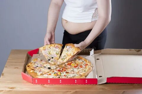 Fat Woman with Pizza, Obesity Concept Stock Image - Image of