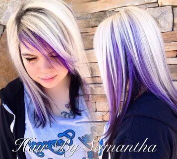 Icy blonde with black underneath and purple peekaboos Turquo