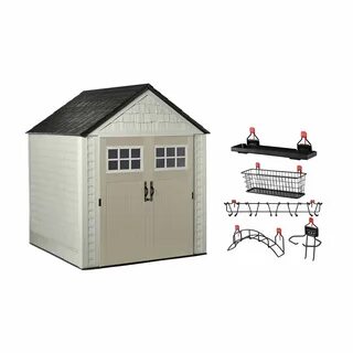 Rubbermaid 7x7 Feet Resin Outdoor Garden Tool Storage Shed &