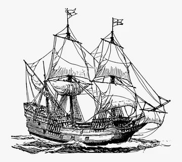 Transparent Mayflower Clipart - Pirate Ship Black And White 