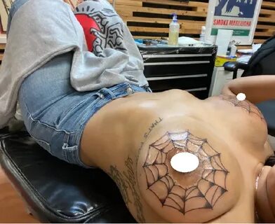 Young Lady Gets Spider Web Tattooed On Her Breazts Graphic P