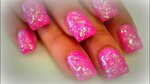 Hot Pink Nails With Glitter Tips / 2.apply nail glue or glue