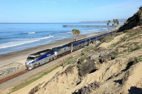 Amtrak F59PHI #454 & P32-8WH #510 pass San Clemente on the. 