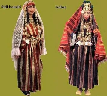 Traditional female costumes from different regions of Tunisi