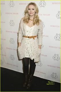 Kristen Bell,style, belted floral dress, knee high boots Fas