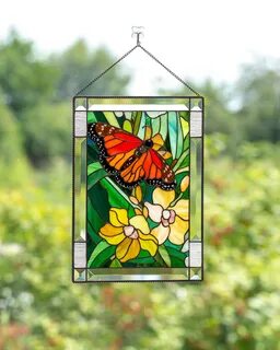 Monarch butterfly wall art Custom stained glass panel parent
