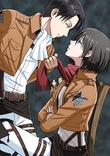 Safebooru - 1boy 1girl black eyes black hair eren jaeger han