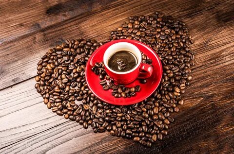 Download wallpaper heart, coffee, grain, Cup, red, saucer, s