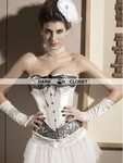 White Lace Burlesque Overbust Corset - DarkinCloset.com