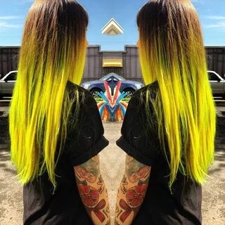 Image result for dark brown to yellow ombre hair Green hair,