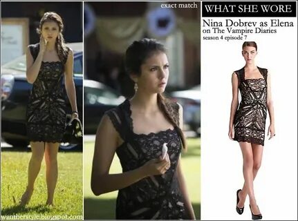 WHAT SHE WORE: Nina Dobrev as Elena in black lace stretch dr