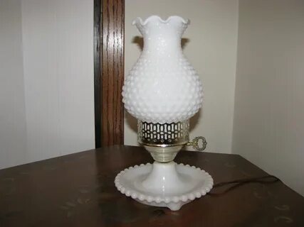 Vintage White Milk Glass Hobnail Hurricane Lamp Milk glass l