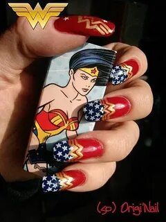 A few different styles of Wonder Woman nail art Wonder woman