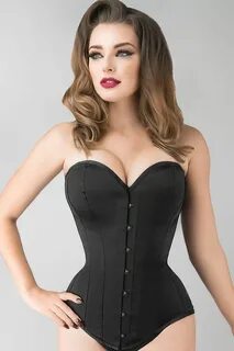 This black satin overbust corset is proportioned perfectly f