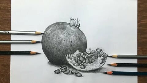 How to draw pomegranate with pencils sketch fruit drawing st