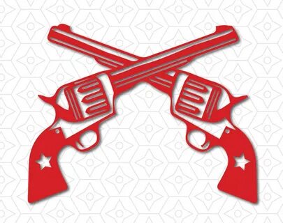 Western Revolver Guns Crossed Decal SVG DXF and AI Vector Et