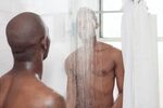 Gay Black Men Couple Having Fun Taking Shower Together by Jo
