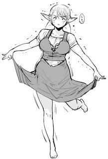 Safebooru - 1girl balancing bangs belly blush breasts elf el