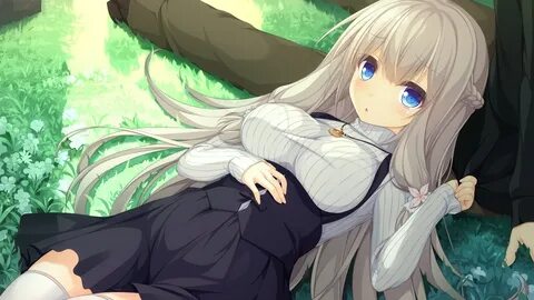 aqua eyes dress game cg grass gray hair green kimihara yua l