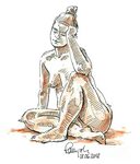 Female Figure Drawing Sitting Pose Fountain Pen Ink Drawing 