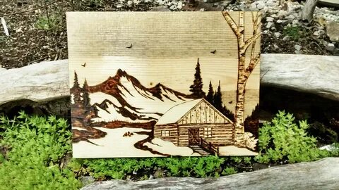 Pyrography Wood Burning Art Mountain Abstact Pine Scene Etsy