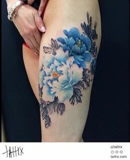 Lucy Hu - Blue Peonies Scar Coverup tattrx.com/artists/lucy-