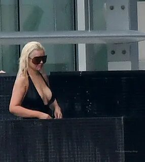 Christina Aguilera Takes a Dip in the pool Between Recording