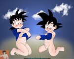 Naked goten puts his dick in trunks