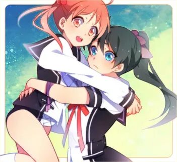 Safebooru - 2girls :d blue eyes brown eyes brown hair green 