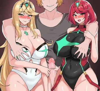 drogod (artist) xenoblade mythra pyra edited groping hair ed