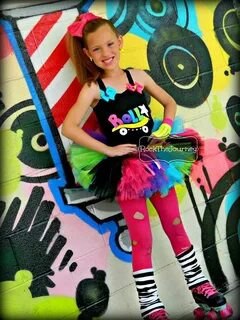 Rock and Roller Skate - Retro 80's Baby Neon Rainbow Tutu Bi