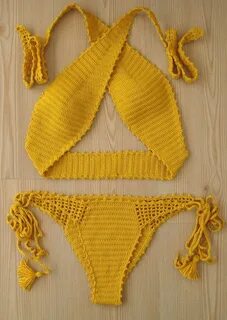 crochet bikini, yellow crochet bikini, crochet swimwear, wom