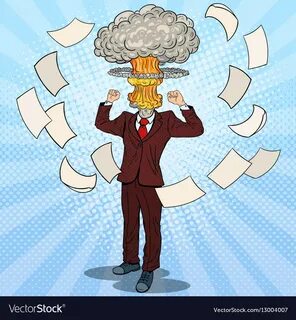 Pop art stressed businessman with explosion head Vector Imag