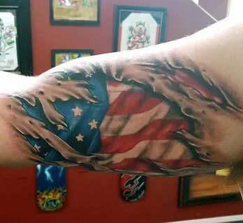 Torn Ripped Skin USA Flag Tattoo Design For Bicep Ripped ski