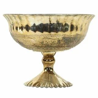 Antique Burnt Gold Glass Compote Vase Flower Bowl Centerpiec