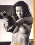 Tabatha Cash topless with gun