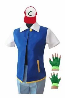 New Ash Ketchum Costume Hoodie Cosplay Jacket Gloves Hat Set