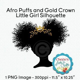 Afro Puffs & Gold Crown Girl Silhouette Silhouettes Clip Art