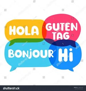 Hola Guten Tag Bonjour Hi Speech: стоковая векторная графика