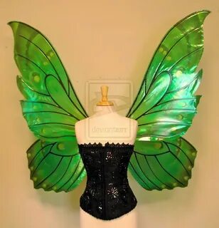 Delia's giant green butterfly fairy wings front by FaeryAzar